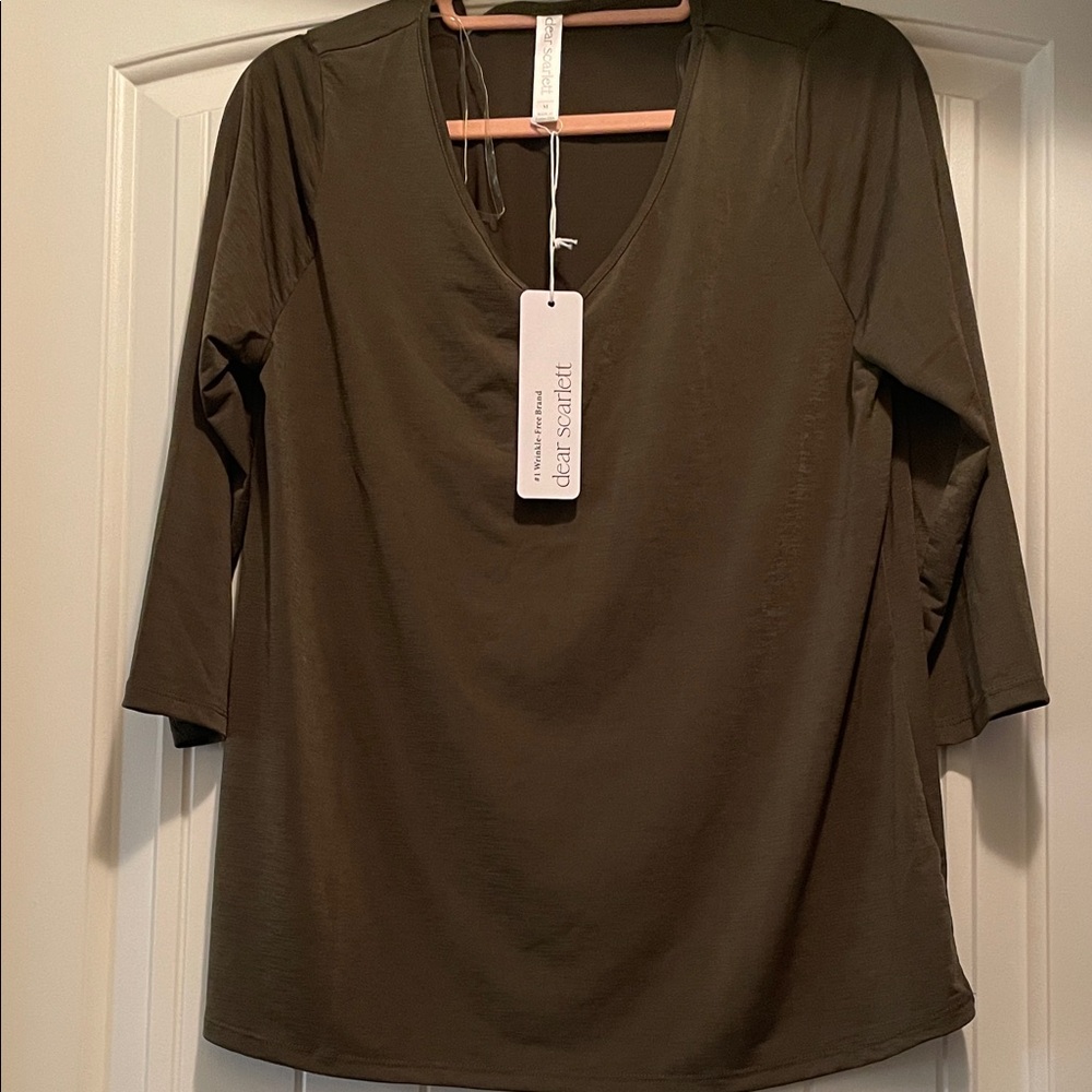 Dear Scarlett Women's Olive V-Neck Blouse